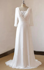 A-Line Chiffon Lace White  Satin Weddig Dress