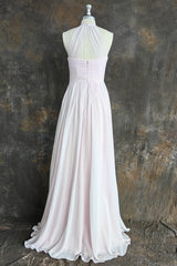 A-line Floor Length Halter Keyhole Chiffon Bridesmaid Dresses