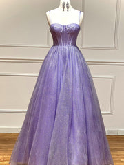 A Line Glitter Tulle Prom Dress with Pockets