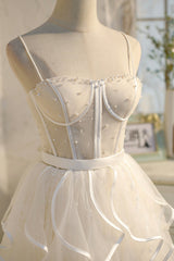 A-Line Spaghetti Strap Tulle Short Homecoming Dress