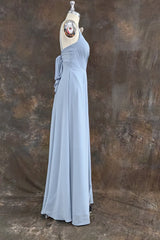 A-Line Spaghetti Straps Ruched Long Chiffon Bridesmaid Dress with Slit