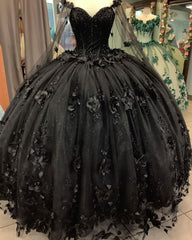 Black Ball Gown Quinceanera Dresses with Flowers