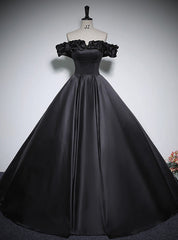 Black Ball Gown Satin Off the Shoulder Quinceanera Dress