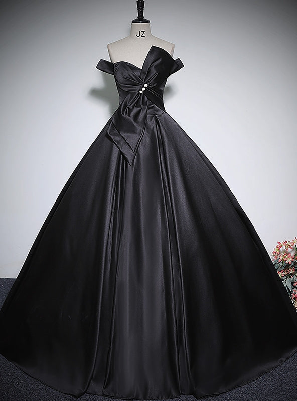 Black Satin Off the Shoulder Bow Quinceanera Dress