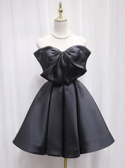 Black Satin Strapless Bow Homecoming Dress