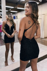 Black Spaghetti Straps Cross Back Beading Short Homecoming Dress