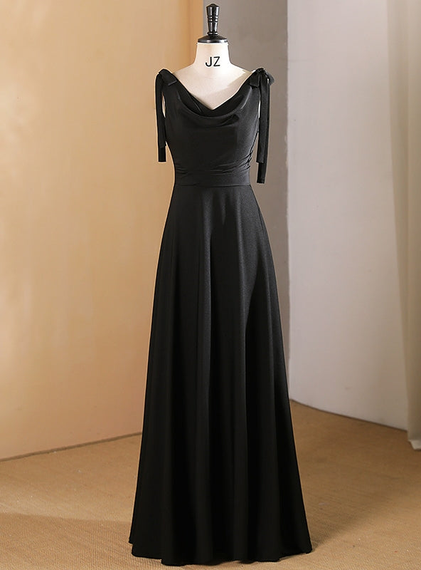 Black Straps Pleats Pearls Prom Dress