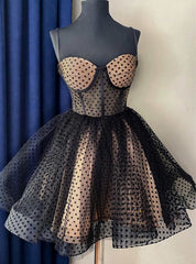 Black Tulle Polka Dots Straps Homecoming Dress