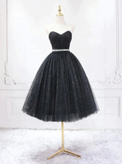 Black Tulle Sequins Sweetheart Homecoming Dress