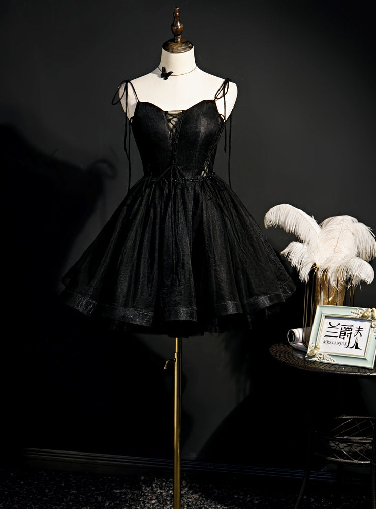 Black Tulle Spaghetti Straps Homecoming Dress