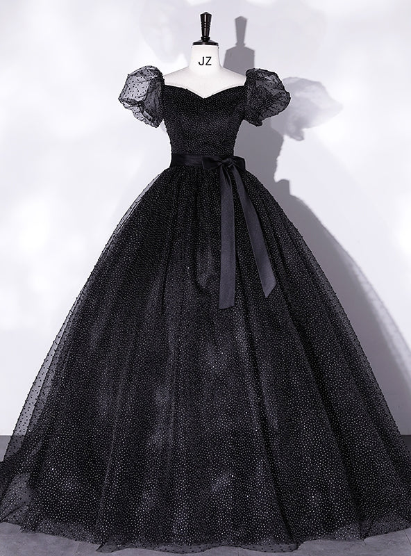 Black Tulle Square Puff Sleeve Quinceanera Dress