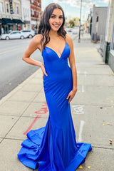 Blue Spaghetti Straps Mermaid Prom Dress