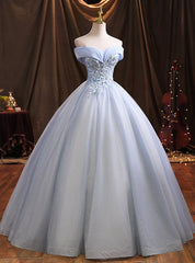 Blue Tulle Sequins Appliques Quinceanera Dresses