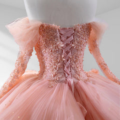 Blush Ball Gown Long Sleeves Sweetheart Quinceanera Dresses