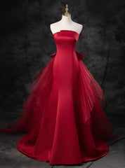 Burgundy Mermaid Satin Tulle Prom Dress