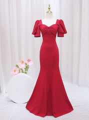 Burgundy Mermaid Short Sleeve Prom Dress