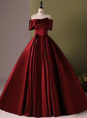 Burgundy Satin Off the Shoulder Quinceanera Dress