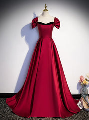 Burgundy Satin Strapless Prom Dress With Detachable Sleeve