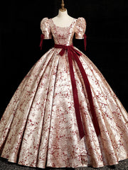 Burgundy Short Sleeve Quinceanera Dress