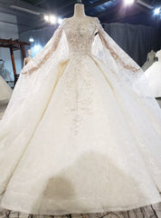 Champagne Ball Gown Tulle Appliques Beading Wedding Dress With Train