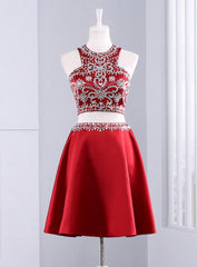 Cute Short 2 Piece Red Evening Dress Graduation Dresses Party Dresses