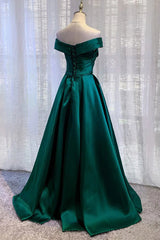 Dark Green Long Prom Dress Elegant A Line Off the Shoulder Party Evening Dress