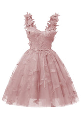 Dusty Rose 3D Butterfly Lace Applique Tulle Homecoming Dress for Teens Sweetheart Mini Short Prom Dresses