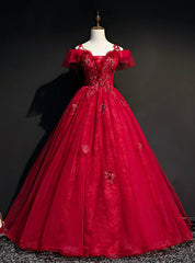 For This Year Biggest Dance Dark Burgundy Ball Gown Tulle Spagehtti Straps Appliques Quinceanera Dress