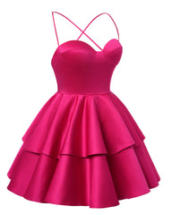 Blush Pink Satin Homecoming Dress Sweetheart Neck Tiered Short Graduation Dresses