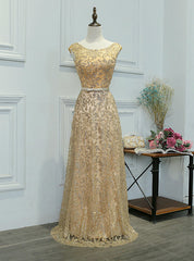 Gold Sequins Tulle Scoop Neck Bridesmaid Dress