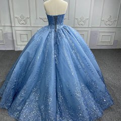 Gorgeous Blue Sleeveless Strapless Ball Gown Quinceanera Dresses