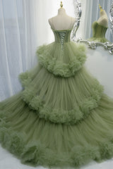 Green A-line Sweetheat Pleated Tulle Prom Dress