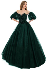 Green Tulle Sequins Sweetheart Prom Dresses Spaghetti Straps Evening Quinceanera Dresses