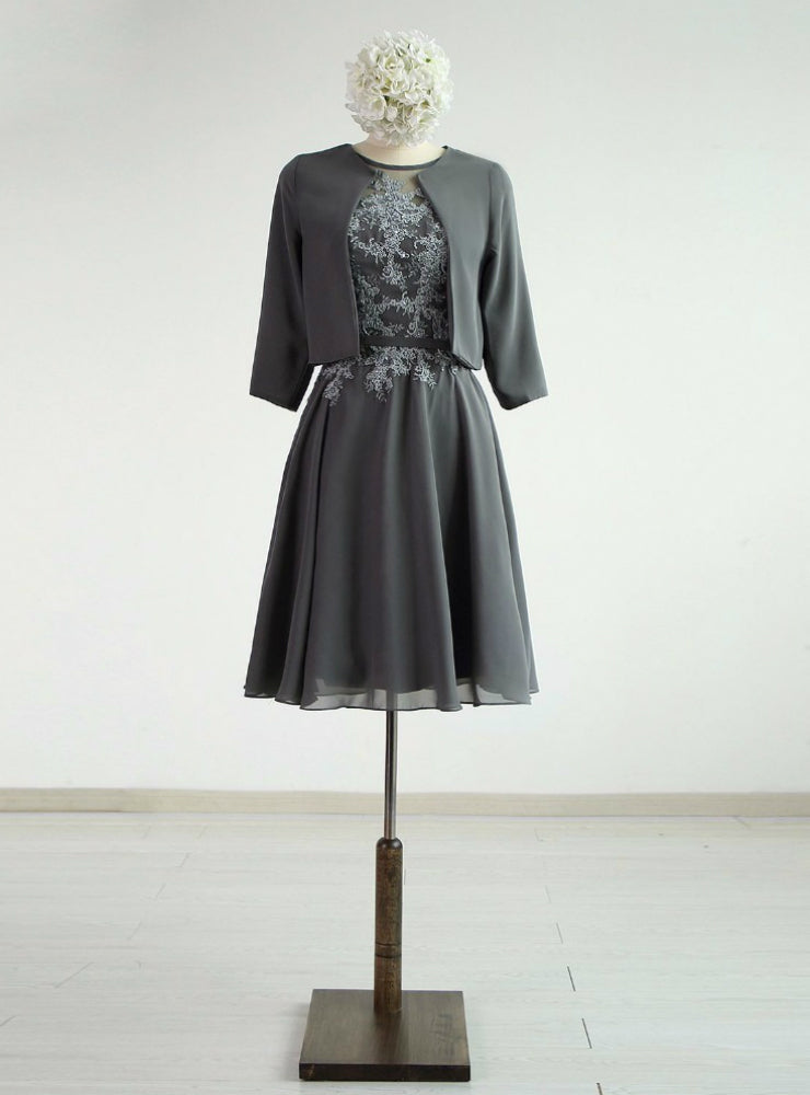 Grey Chiffon A-line Knee-Length Mother Of The Dress With Jacket