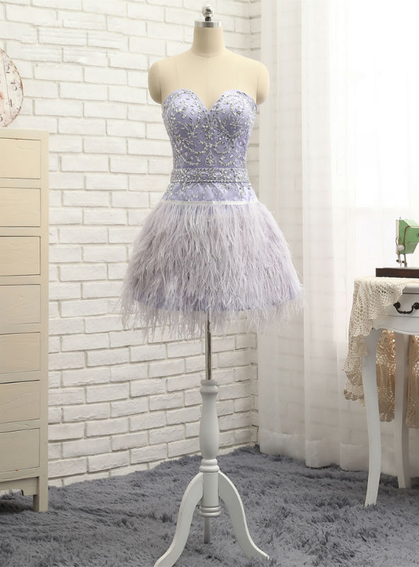 Homecoming Dresses A-line Sweetheart Short Mini Feather