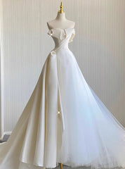 Ivory Satin Tulle Strapless Wedding Dress