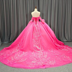 Lace Hot Pink Sequins Ball Gown Quincea?era Dress