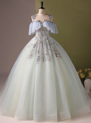 Light Blue Tulle Sequins Quinceanera Dress