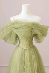 Light Green Prom Dress A Line Off the Shoulder Long Party Evening Dress