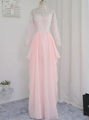 Long Sleeves Appliques Beaded Long Evening Gown Prom Dress