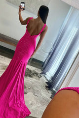 Mermaid Deep V-Neck Beaded Satin Long Prom Dress