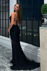 Mermaid Halter Neck Jersey Prom Dress with Slit