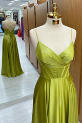 Olive Green Corset Lace-Up A-Line Long Formal Dress