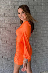 Orange Ruched Tight Homecoming Dress