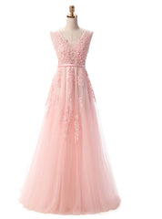 Pearl Pink Lace Appliques Backless Bridesmaid Dress