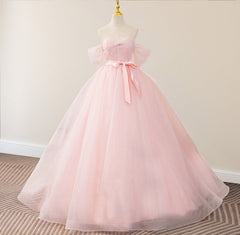 Pink Ball-Gown Tulle Sweetheart Floor-Length Wedding Dress with Sashes