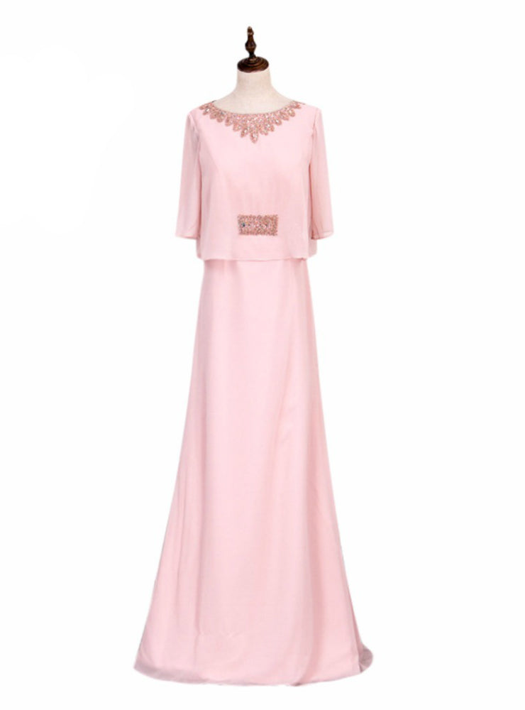 Pink Chiffon Mother Of The Bride Dresses With Jacket Plus Size