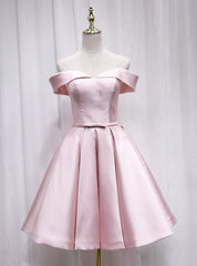 Pink Satin Off the Shoulder Homecoming Dress