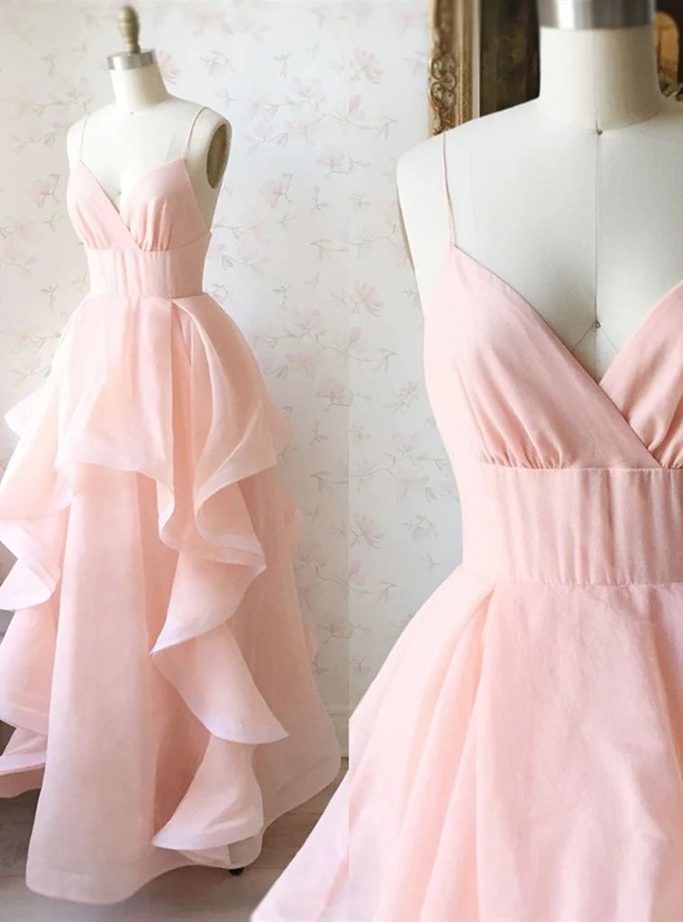 Pink Spaghetti Straps Prom Dress