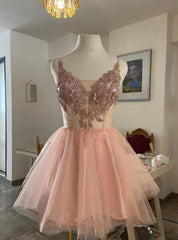 Pink Tulle Sequins Appliques Homecoming Dress